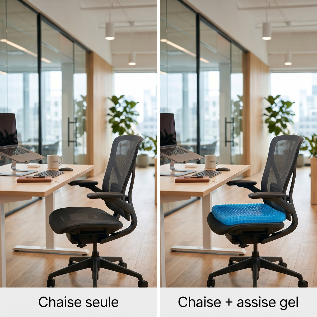 L'assise SEDORA posée sur une chaise de bureau